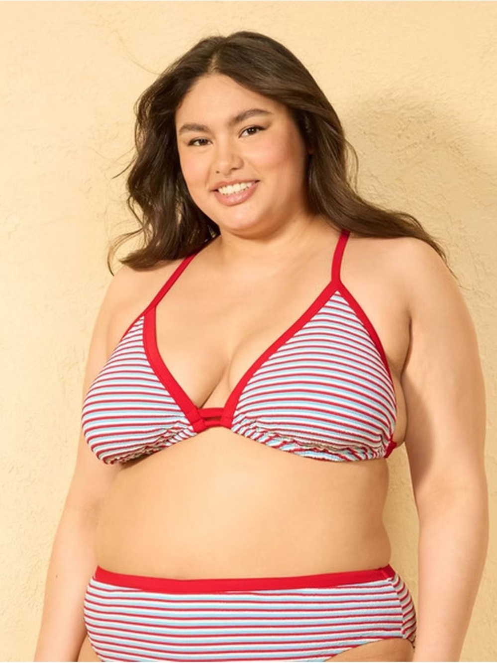 Wild Fable Red & White Striped Triangle Bikini Top